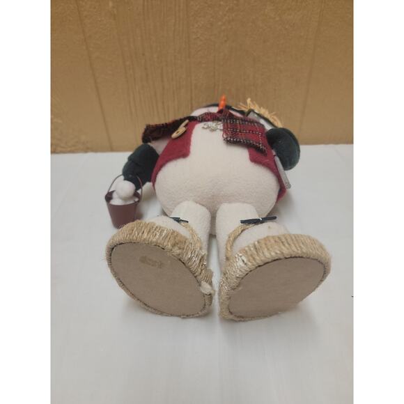 Snowman In Snowshoes Standing 14" Broom Pale of Snowballs Table Top Decor - Picture 8 of 8